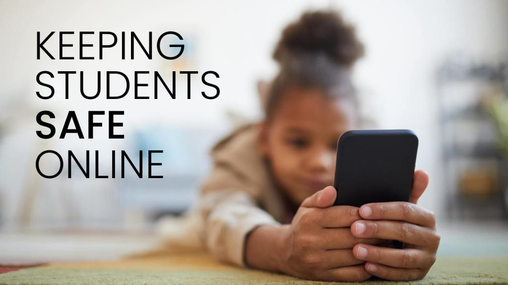 Student using social media on her phone.