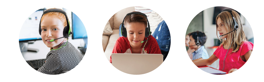 Students wearing AVID's AE-36 headset for learning.